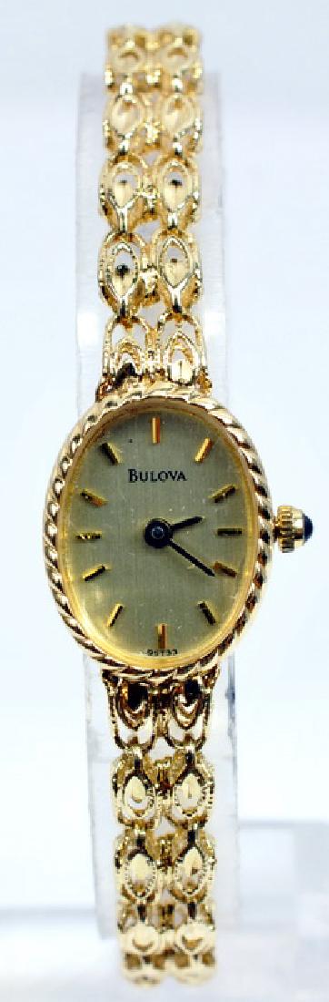 Ladies 14k Yellow Gold Bulova Quartz Watch: Ladies 14k Yellow Gold Bulova Quartz Watch 15.4 Grams 17mm Wide With Crown And Will Fit Up To A 6 3/4" Wrist