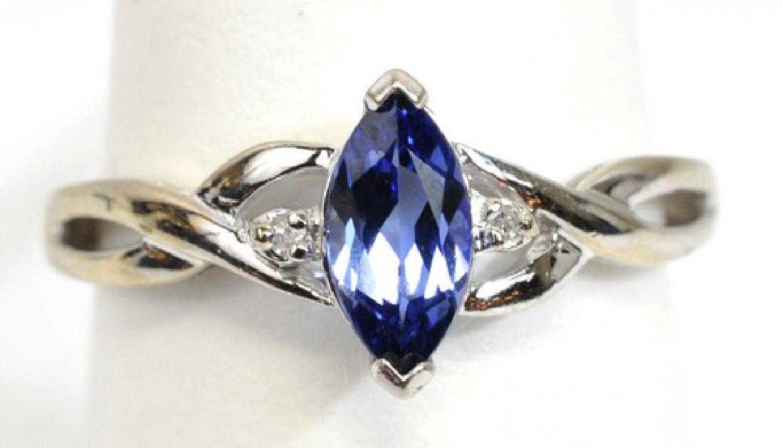 Ladies 10k White Gold Tanzanite Diamond Ring (1 of 3)