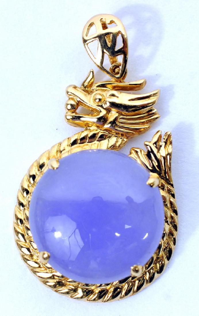 14k Yellow Gold Purple Jade Dragon Pendant (1 of 2)