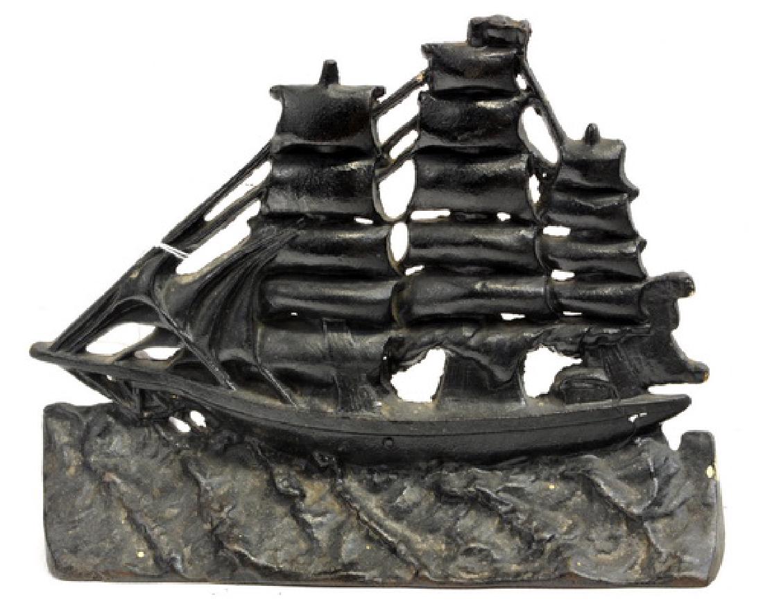 Antique Cast Iron Schooner Ship Doorstop: Measures 12"