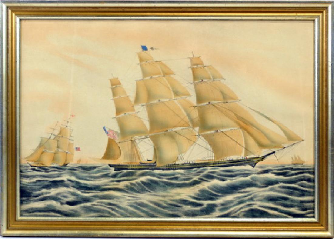 Antique Lithograph "Sweepstakes" Clipper Ship: Nicely Framed, measures 23x15