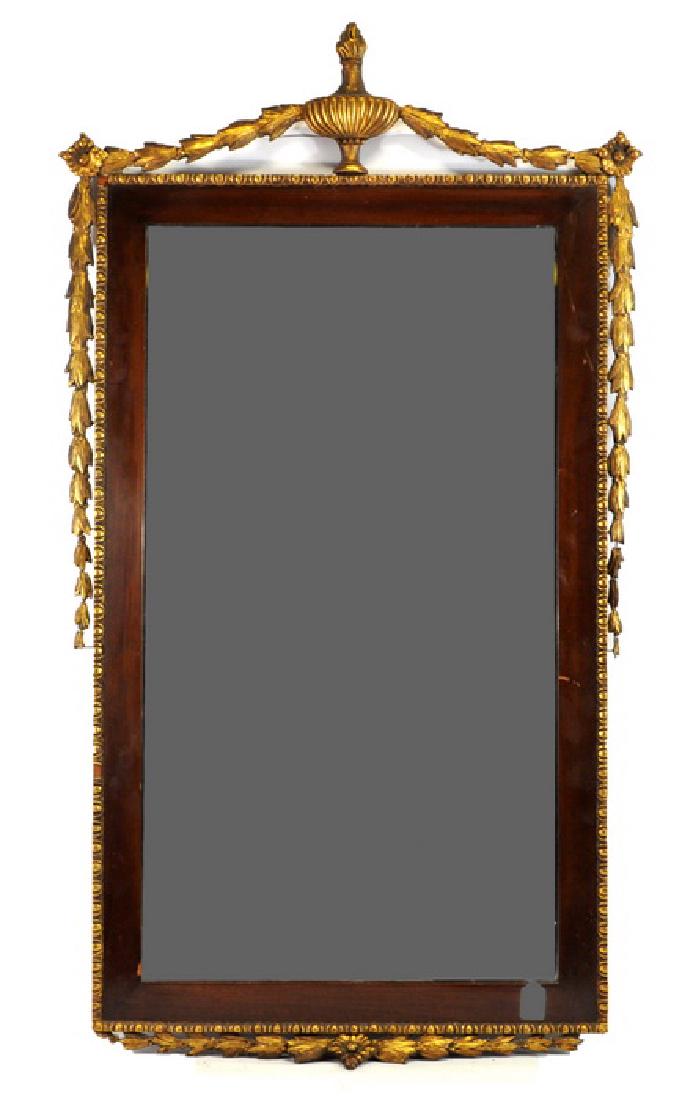 Antique Mahogany Federal Mirror: Crown Top, Scroll Work Sides, Gold Wash, 50"