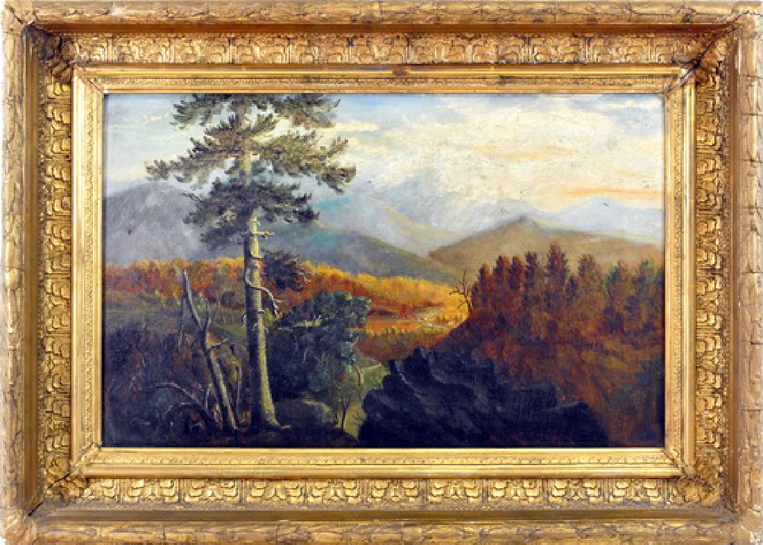 Antique Oil On Canvas Hudson Valley School: Unsigned, Guesso Frame, 22x14
