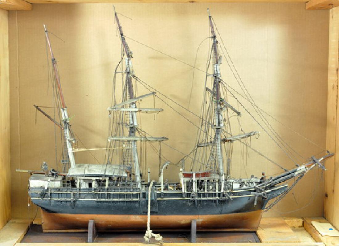 Rare Hand Made Model Of A Whaling Ship: the Morning Star" Which Sailed Out Of New Bedford Mass, From A Maine Estate As Found In The Original Shipping Box, Model Is Hand Made With Rigging, 32