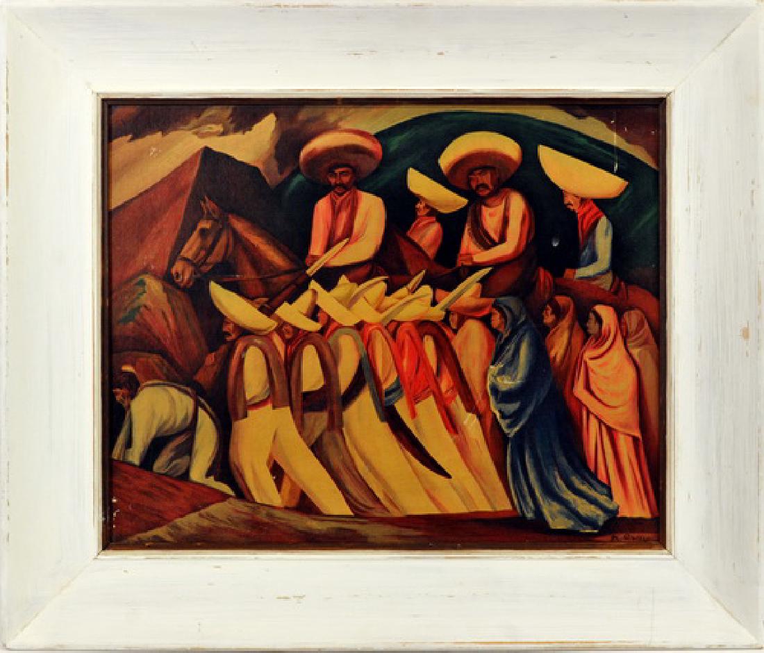 Vintage Lithograph on Press Board: Signed by Jose Clemente Orozco, Titled "Zapatista", some minor wear, 22" X 19" includes frame