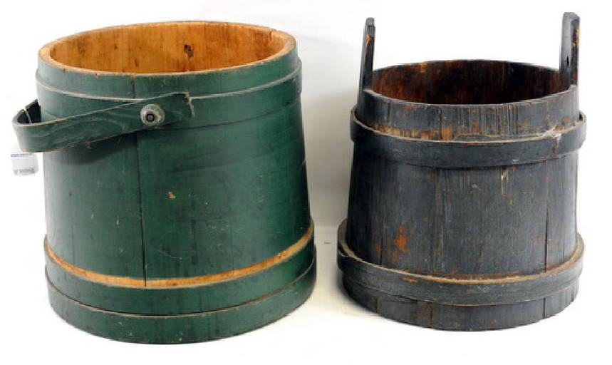 Three Vintage Wooden Buckets