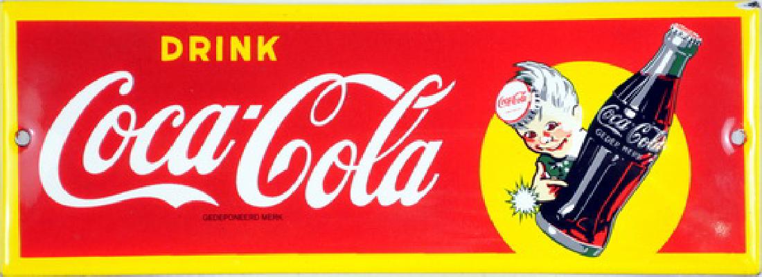 Vintage Dutch Coca Cola Sprite boy: porcelain door push, excellent shape.