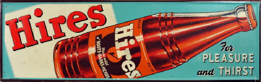 1940'sHires Root Beer 56 x 18 tin sign: bottle graphics.