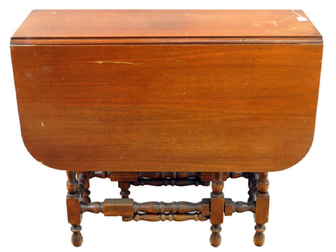Antique mahogany drop leaf gate leg: table, 45 x 36 x 31.