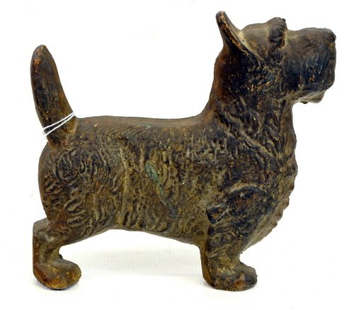 Antique Bronze Terrier Doorstop: Measures 10", Nice Patina