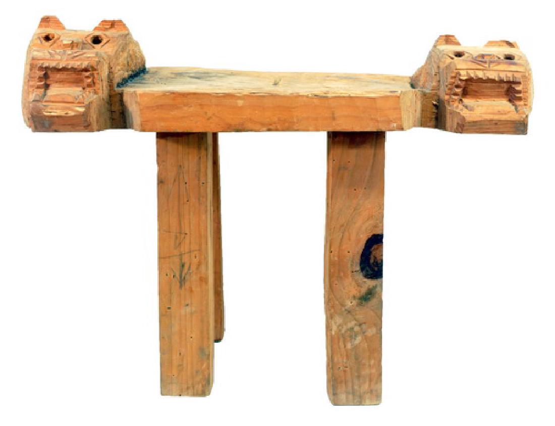 Vintage Mexican Mayan Folkart Stool: 16" Hand Carved