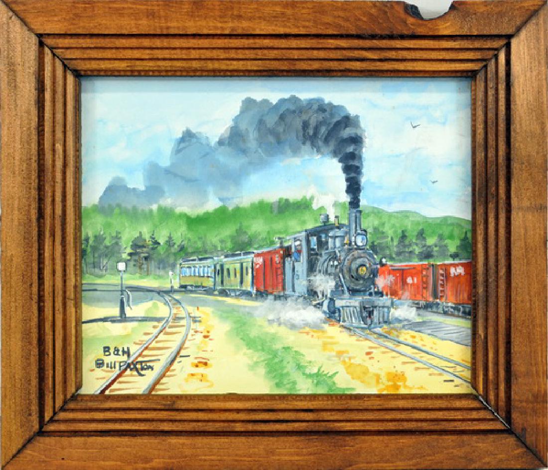 5 Oil Painting's on board signed Bill Paxton: 1.Bridgton & Harrison RR Narrow Gauge RR 2' Maine, 2.Maine Central RR, Circa 1926, 3.SR & RL Phillips, Maine, Circa 1928, 4.Germany 1945, 5.Mec RR Ten-Wheeler Crosses the Deck Bridge over the Nezingco
