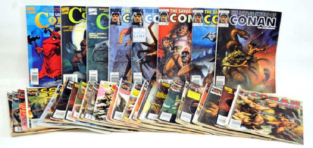 35 Comic Books of The Savage Sword of Conan: The Barbarian 18, 19, 29, 34, 35, 36, 40, 42, 50, 61, 62, 65, 66, 67, 90, 90, 91, 152, 153, 171, 173, 174, 180, 183, 185, 186, 188, 189, 209, 211, 218, 219, 230, 231, 235.