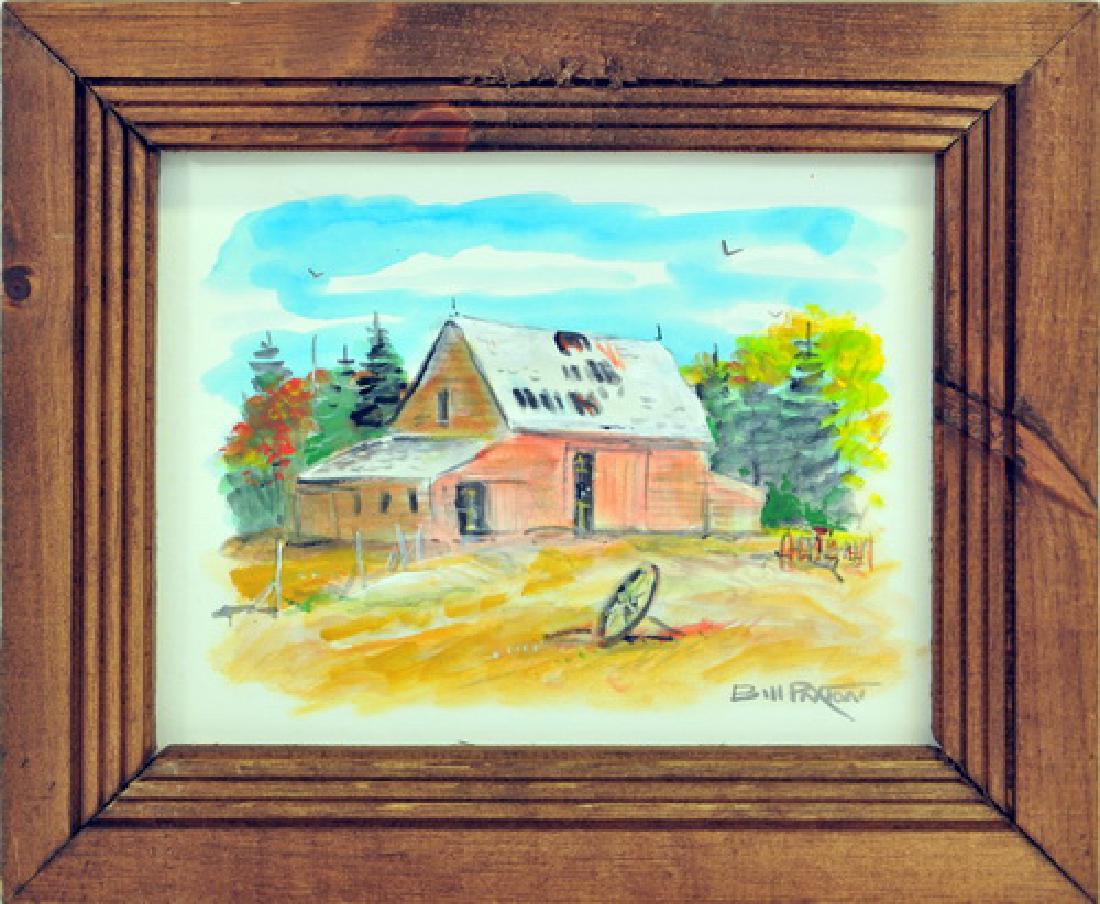 3 Oil painting's on board signed Bill Paxton: 1. Old Barn Central Maine 1995, 2. Berlin Air Lift 1947, US C-54 Landing at Temple Hoff Airport in Berlin, 3. Steam Roller 1940, 13" X 11" includes frame