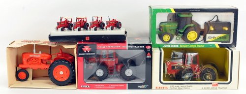 1. Farmall Cub Tractor, 2. 1/64 #9 1 AC "66": Series Tractor, 3. Farmall Cub Tractor, 4. 1/32 MF 4900 4WD Tractor, 5. Farmall Cub Tractor, 6. 1/32 AC WD-45 Tractor, 7. 1/32 JD Remote Control Tractor, 8. 1/16 Ford NAA, 9. 1/32 MF 1505 4WD Tractor,