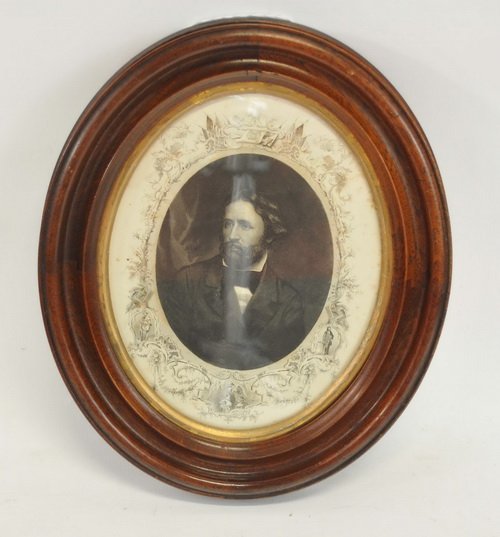 Small Oval Engraving of General J.C. Fremont: Explorer of the Rockie Mountains, Published 1856, 12" X 10" includes frame