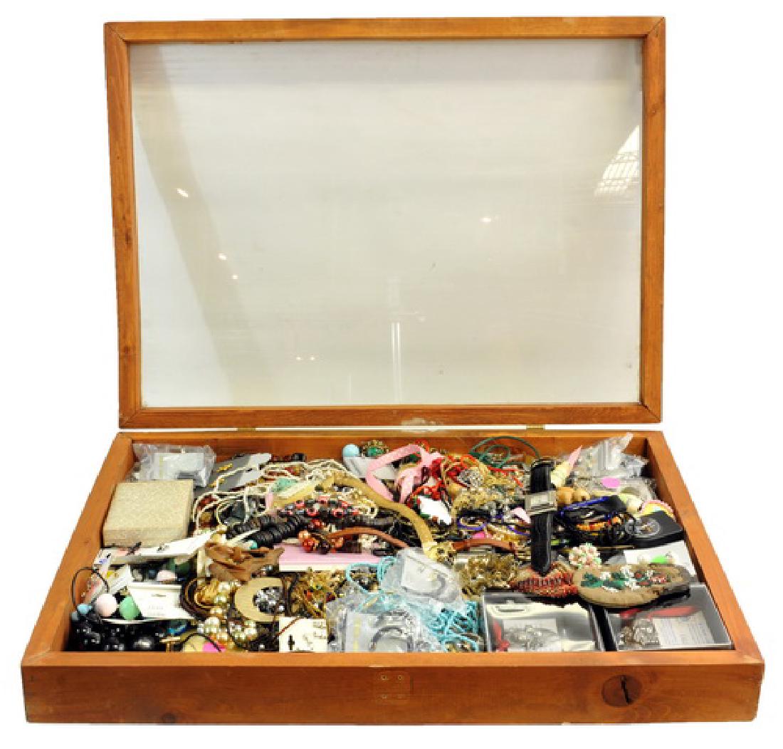 Wooden Case Filled With Costume Jewelry (1 of 3)