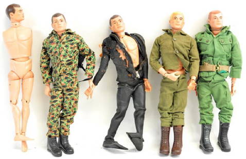 Vintage GI Joe Collection: 5 GI Joe Dolls, with kit and accessories