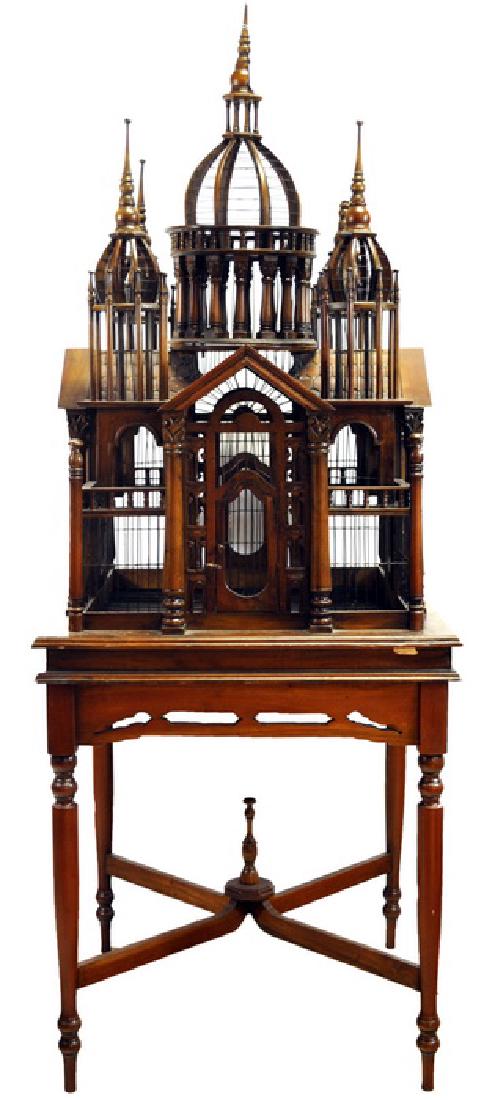 Victorian Mahogany Cathedral Birdcage on stand (1 of 3)