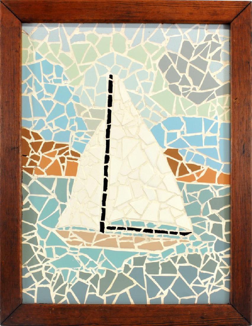Mosaic Tile Wall Hanging of a Sail Boat (1 of 1)