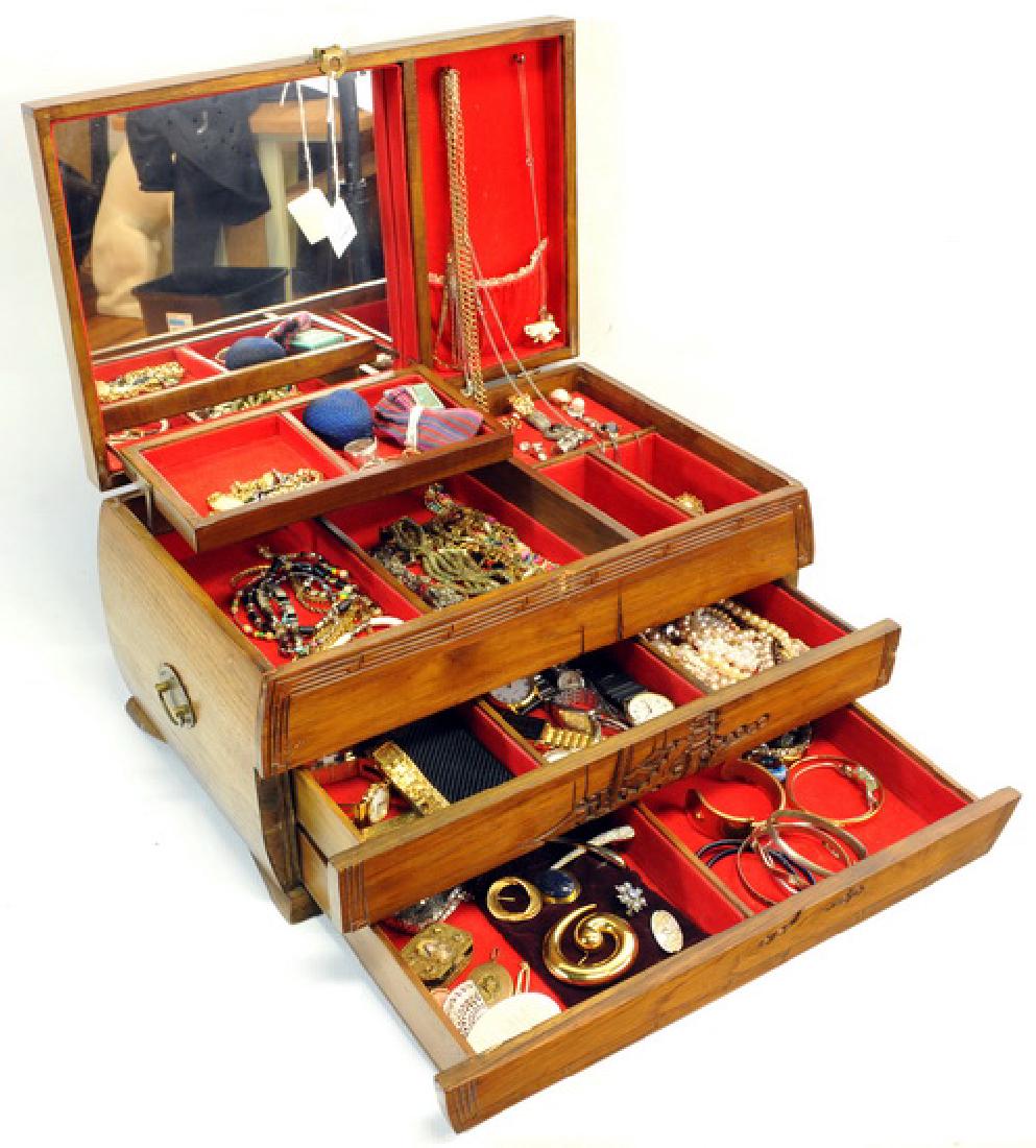 Vintage Wooden Jewelry Box Full of Jewelry & Watch (1 of 5)