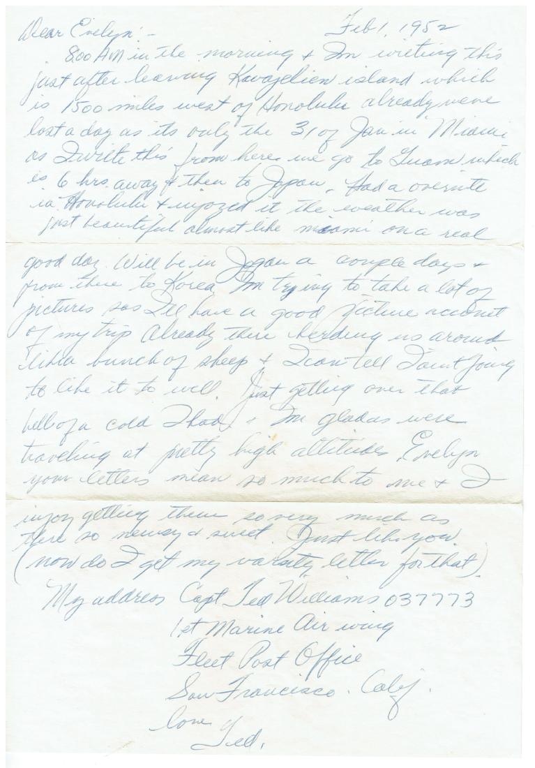 February 1 1953 Letter Written By Ted Williams (1 of 2)