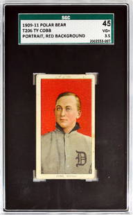 1909-11 T206 Ty Cobb Red Background: Polar Bear Back Sgc Graded 45 Vg+ 3.5