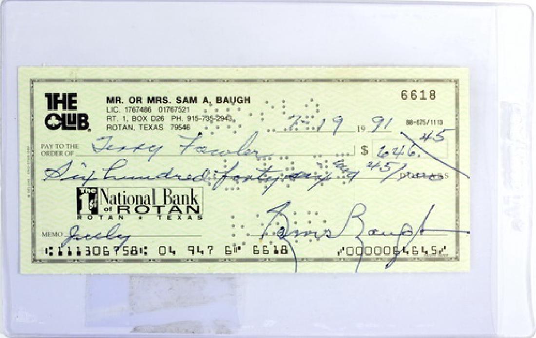 Sammy Baugh Signed Check Circa 1991 (1 of 2)