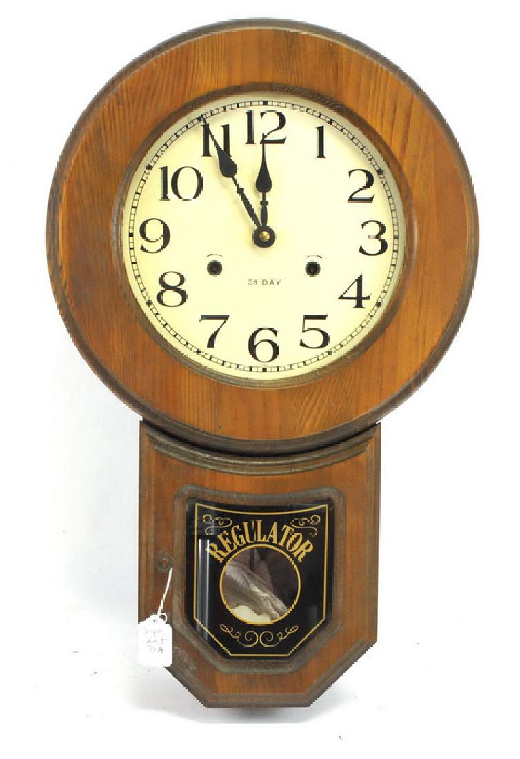 Antique Oak 31 Day Regulator Clock: 22" X 14"