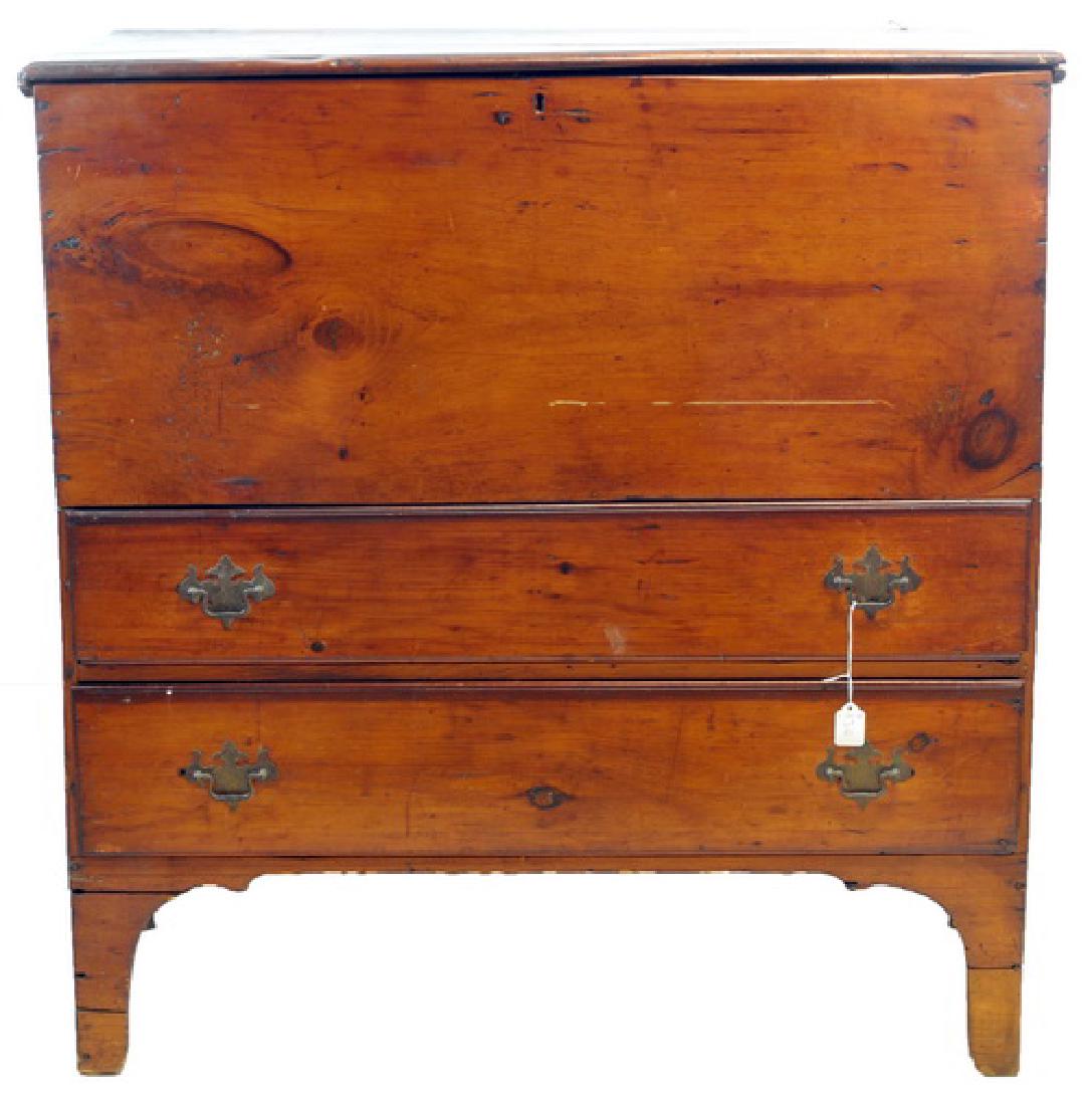 Antique Pine Lift Top Blanket Chest With 2 Drawers: 40" X 38" X 18"