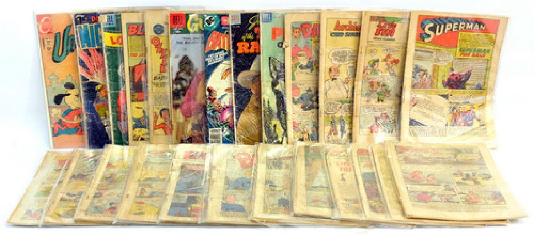 100 Comic books : Underdog, Archie's Pals n Gals,: Little Lulu And Tubby, Roy Rogers, Looney Tunes, Batman And Metamorpho, Gun Smoke, The Captain and the Kids, Looney Tunes, The Lone Ranger, Porky Pig, Bugs Bunny, Mutt & Jeff, The Avengers, Woody Wood