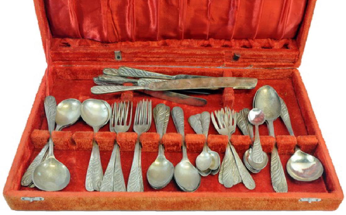 Misc.Glass, Silver and Gold Plated, And More: Silver plated tea pot, trays, sugar bowl, creamer, silverware, Gold plated silverware, Decorative tea cups, vintage bottles, and much more