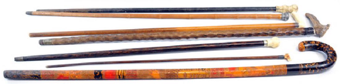 7 Antique Canes/Bone Toppers: Antique Canes, Some with bone tops, stag horn top and more