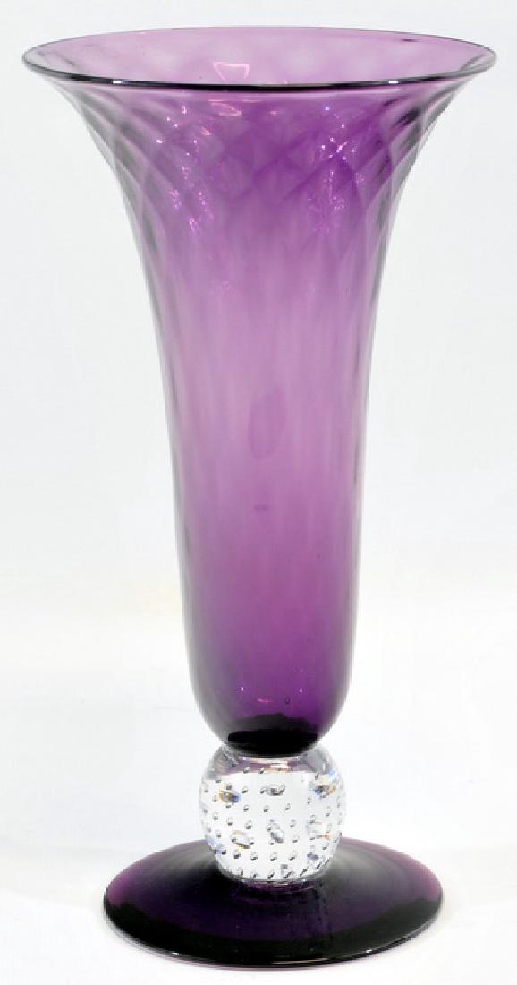 9 1/2" Pairpoint Amethyst Fluted Vase: With Control Bubble Base Signed Pairpoint