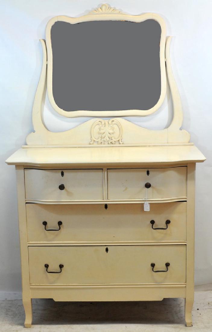 Antique Functional solid wood 2 Over 2 Chest: With adjustable mirror. Hand painted with step sides