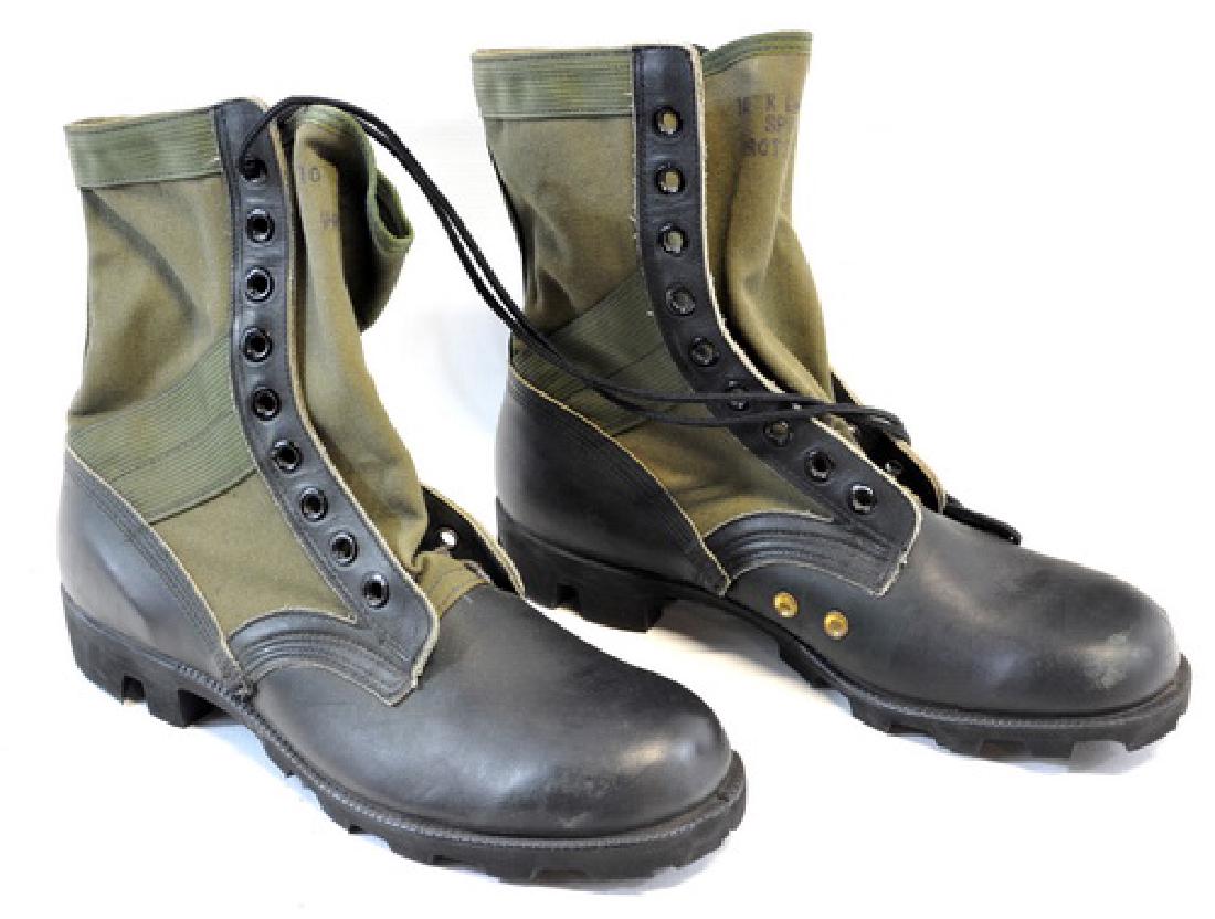 1 Pair Jungle Boots, Canvas With Black Leather: Hard Rubber Soles With Enbedded "spike Protection" New Unused, Came Back With Nam. Gi In 1966, With This Condition Very Rare
