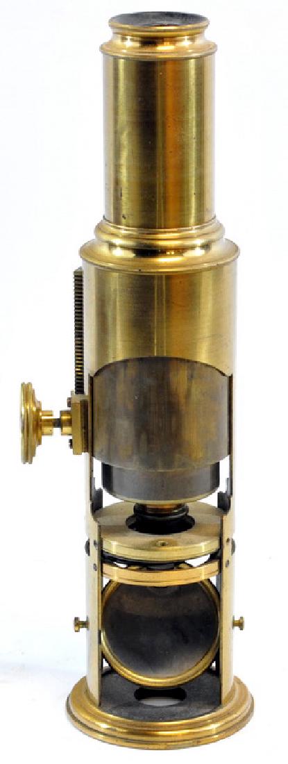 Antique Brass Microscope With Original Wooden Box: 11" high, Unknown maker