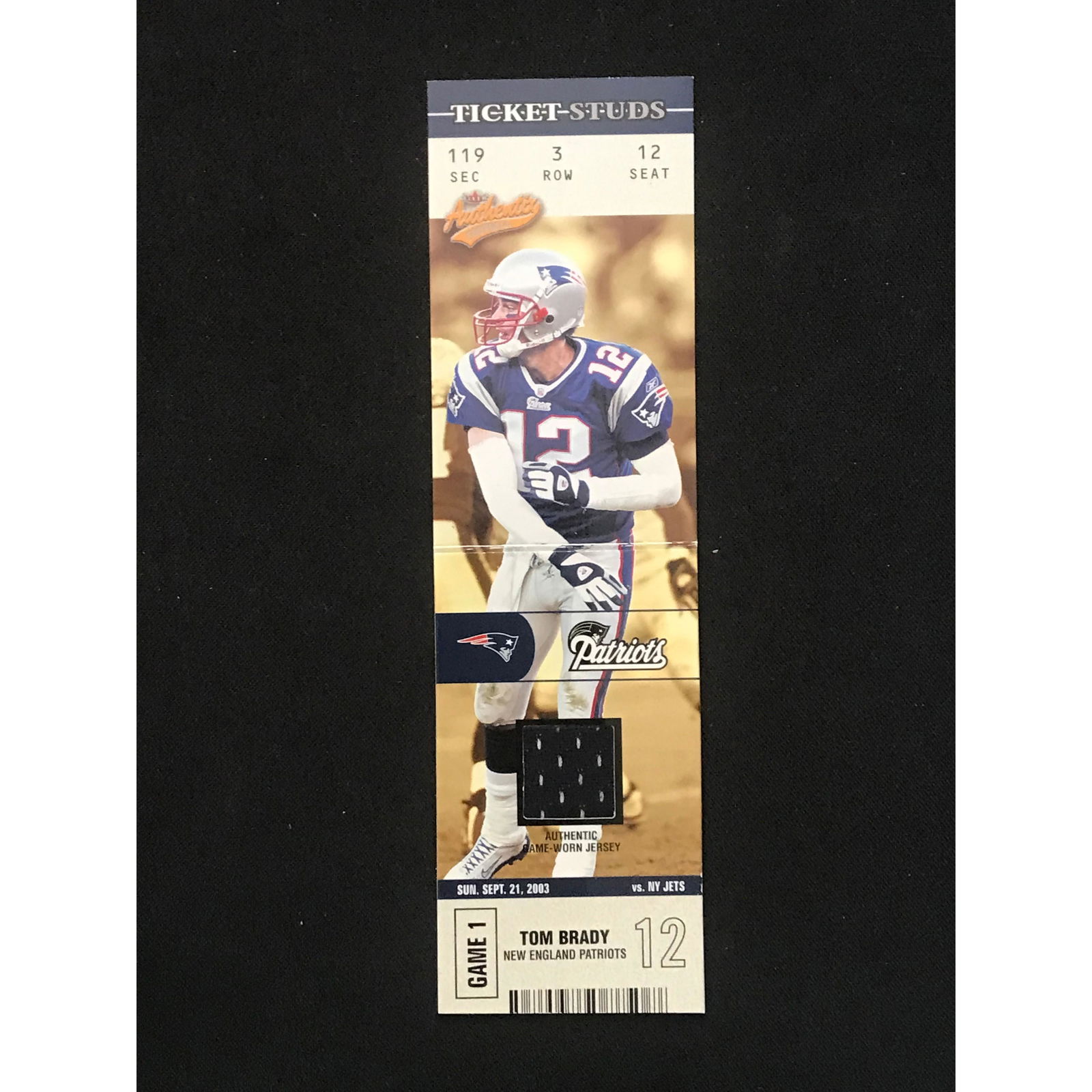 2003 Fleer Skybox Tom Brady Ticket Stub Patch (1 of 2)