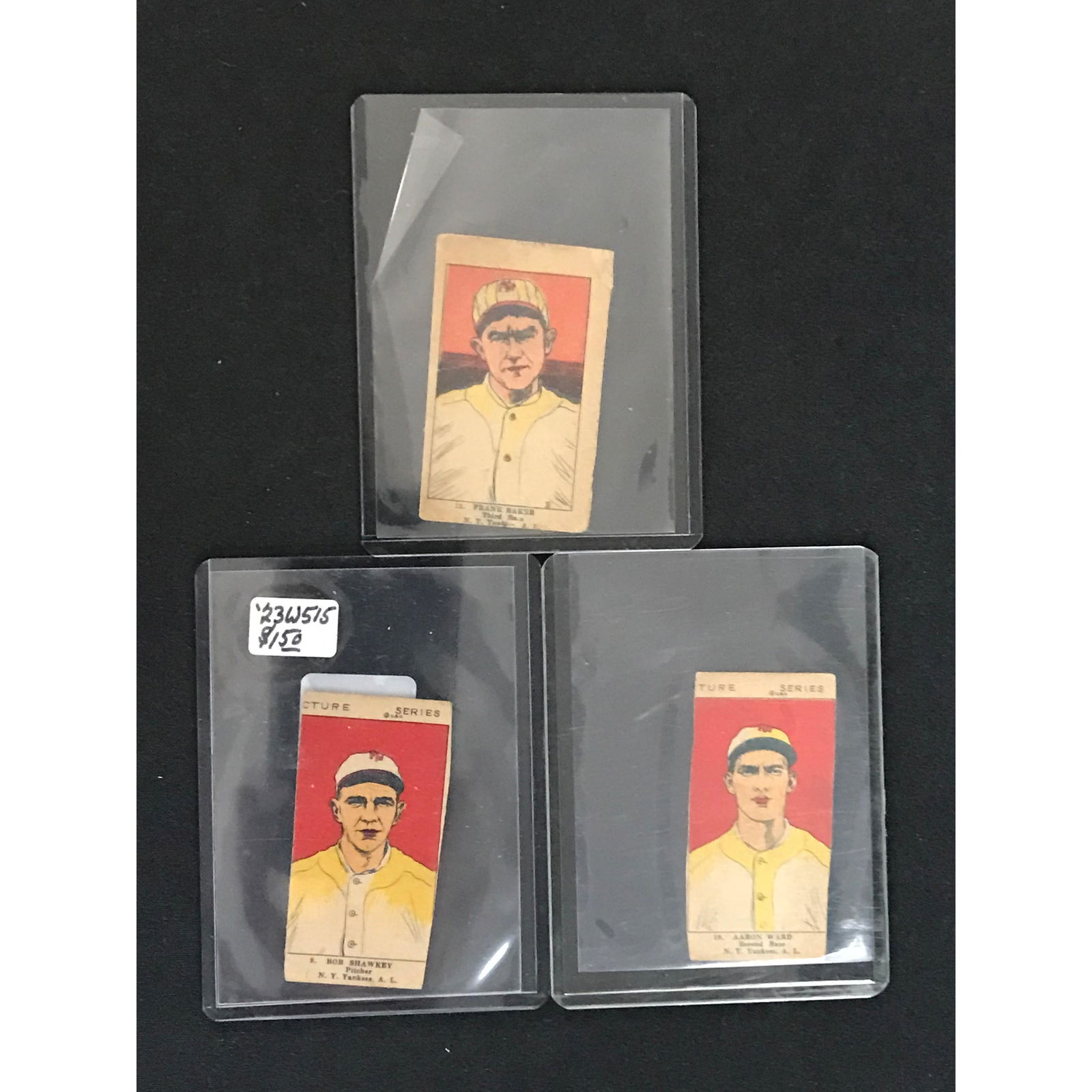 Three 1919-21 Hand Cut Ny Yankees Cards (1 of 2)