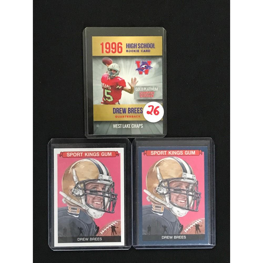Three Drew Brees Cards With 1996 High School Card (1 of 2)