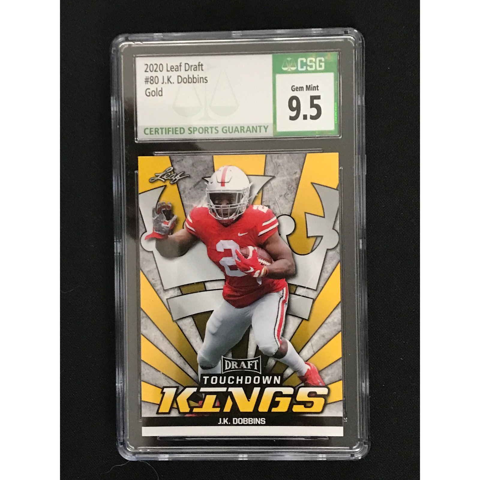 2020 Leaf Draft Gold Jk Dobbins Rookie Csg 9.5 (1 of 2)