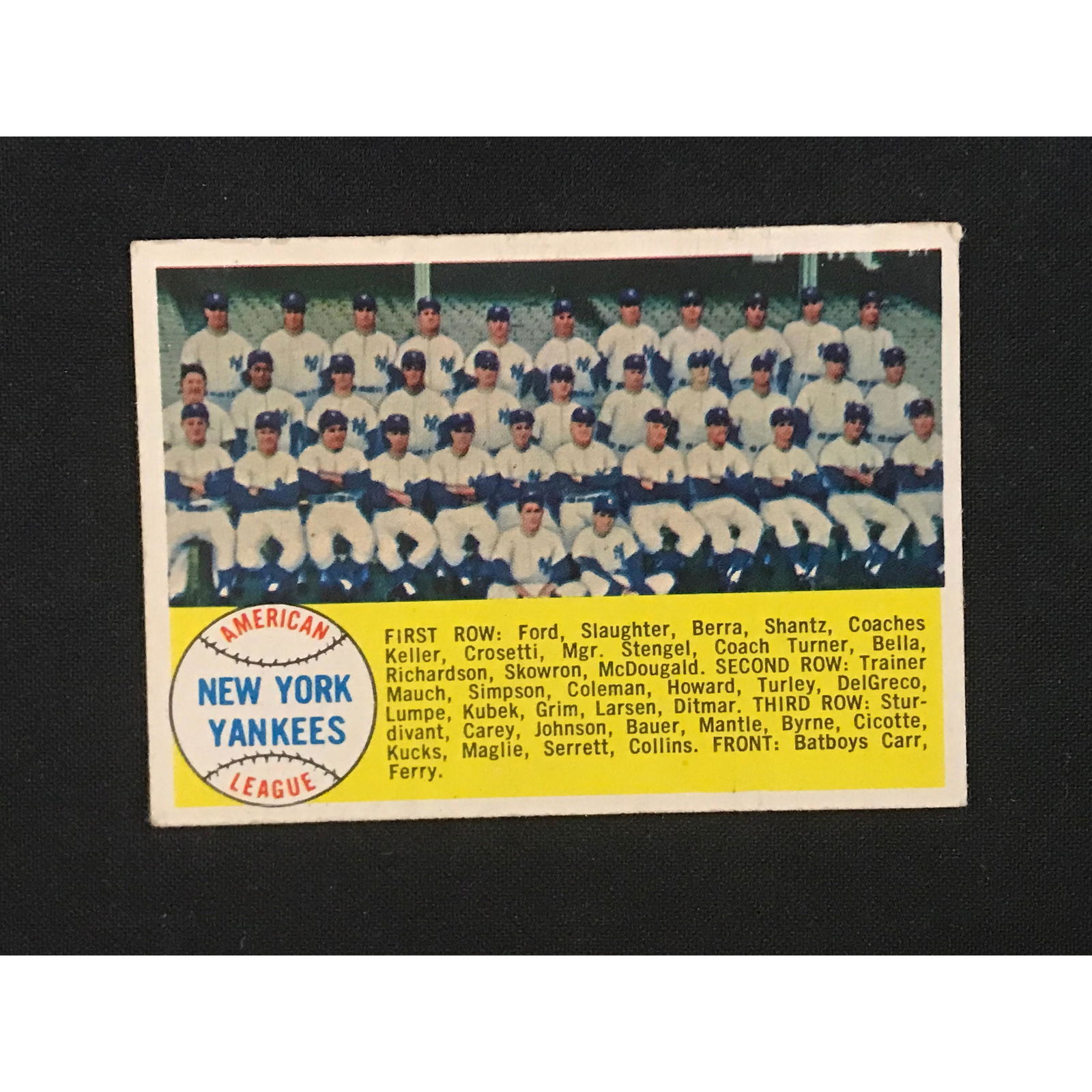 1958 Topps Ny Yankees Team Card Vg (1 of 2)