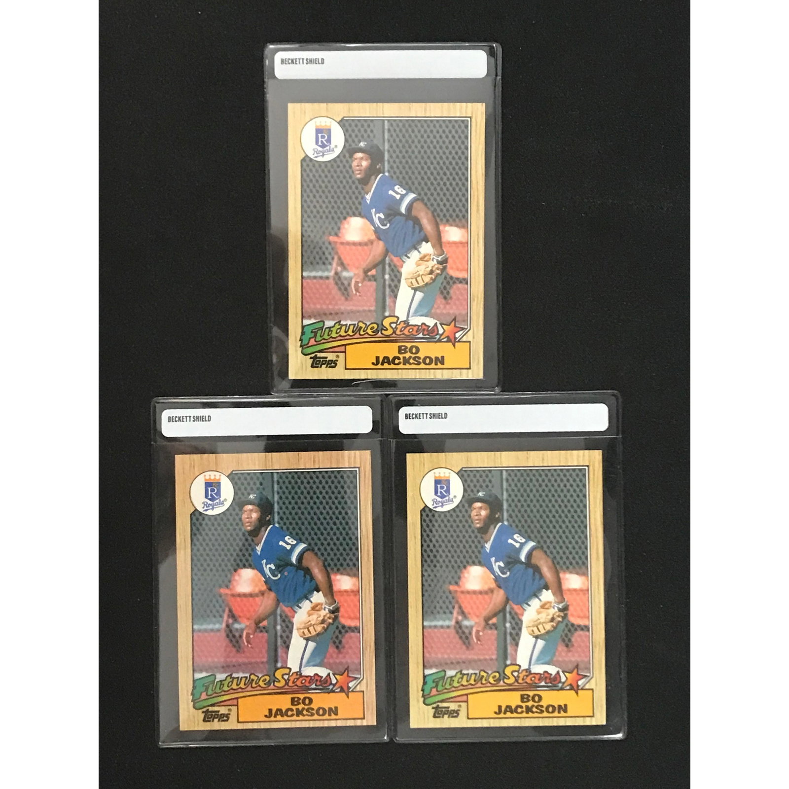 Three 1987 Topps Bo Jackson Rookie Cards: Three 1987 Topps Bo Jackson Rookie Cards