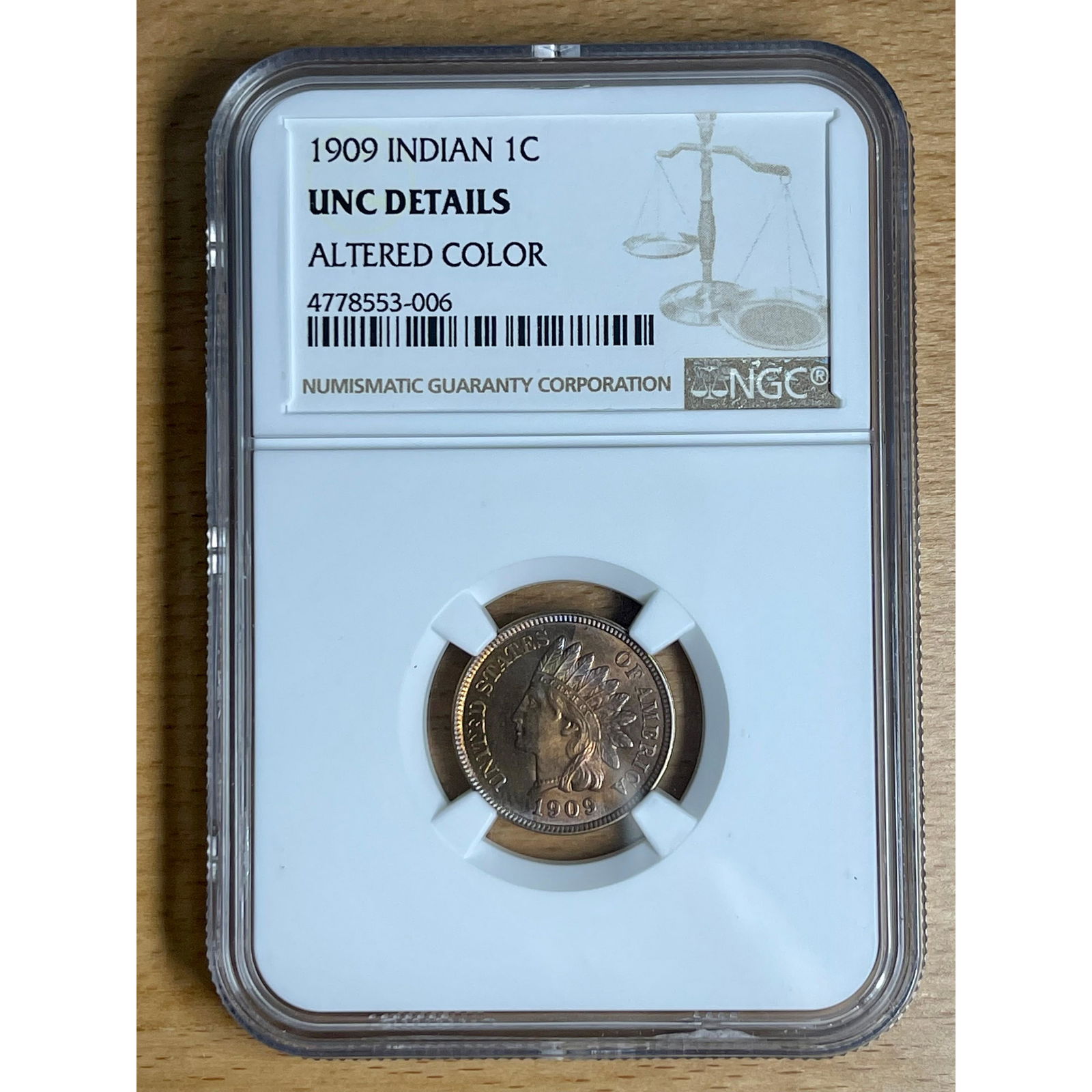 1909 Indian Head Cent Ngc Altered Color Unc (1 of 2)