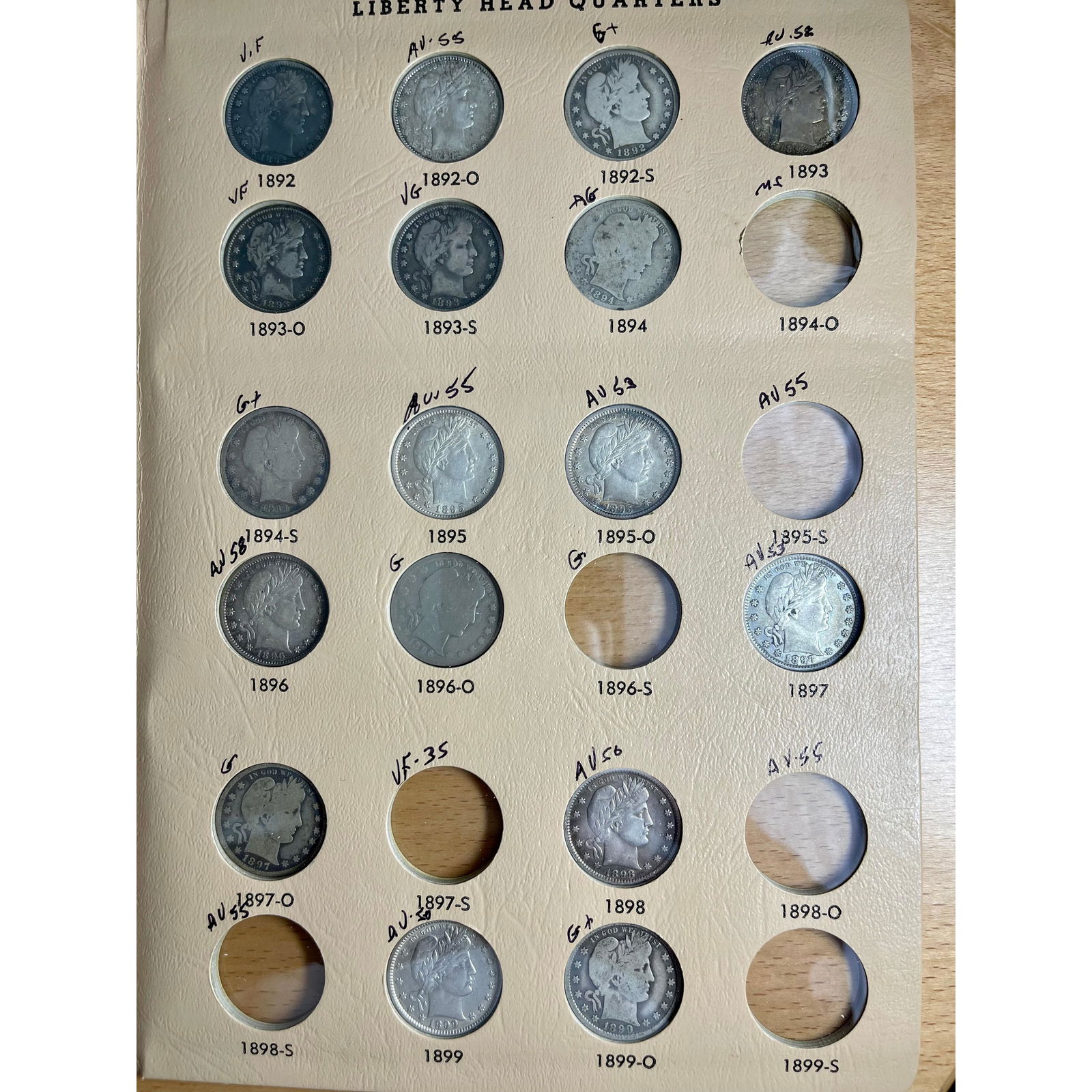 16 Barber Quarters In Partial Whitman Page 1892-99 (1 of 2)