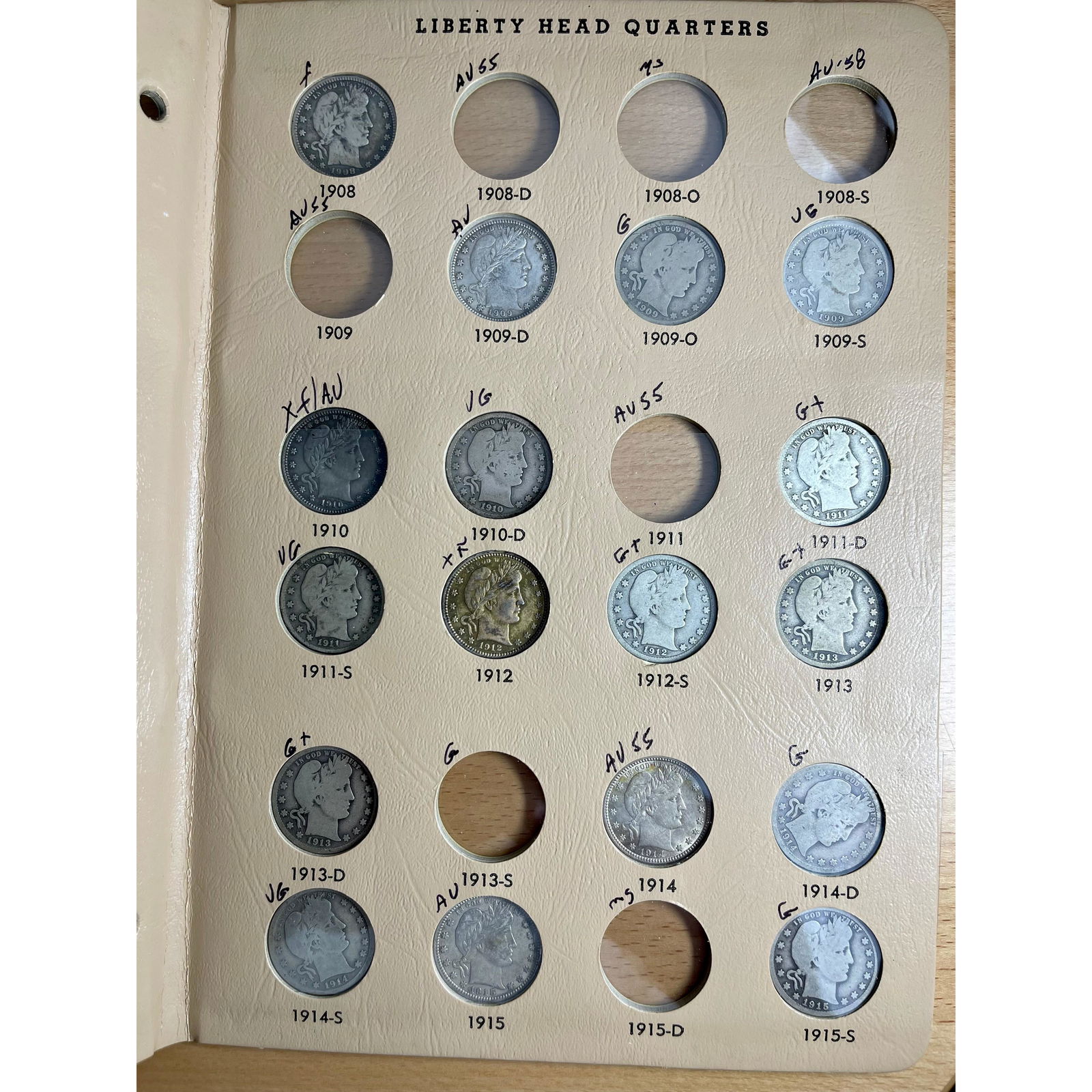 17 Barber Quarters 1908-1915 In Partial Whitman (1 of 2)