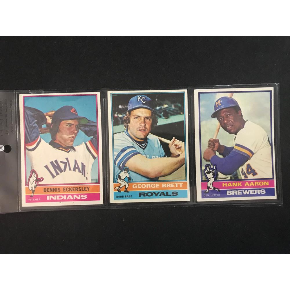 Three 1976 Topps Hof/rc Brett, Aaron, Eck (1 of 2)