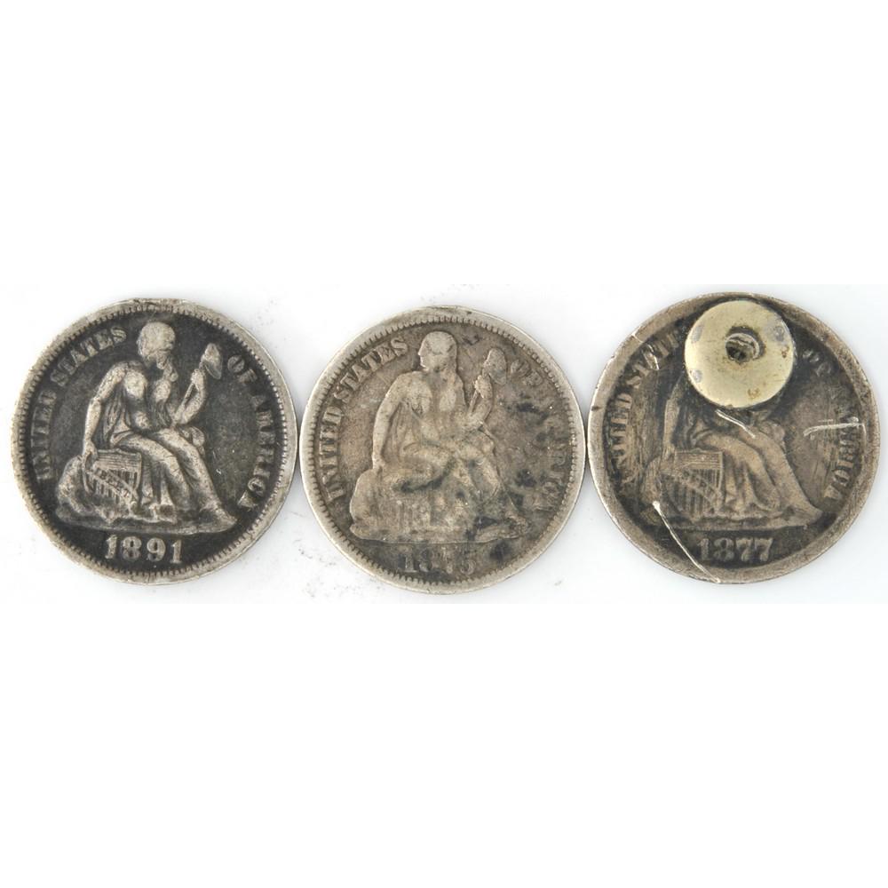 Three Seated Liberty Dime US Love Tokens (1 of 2)