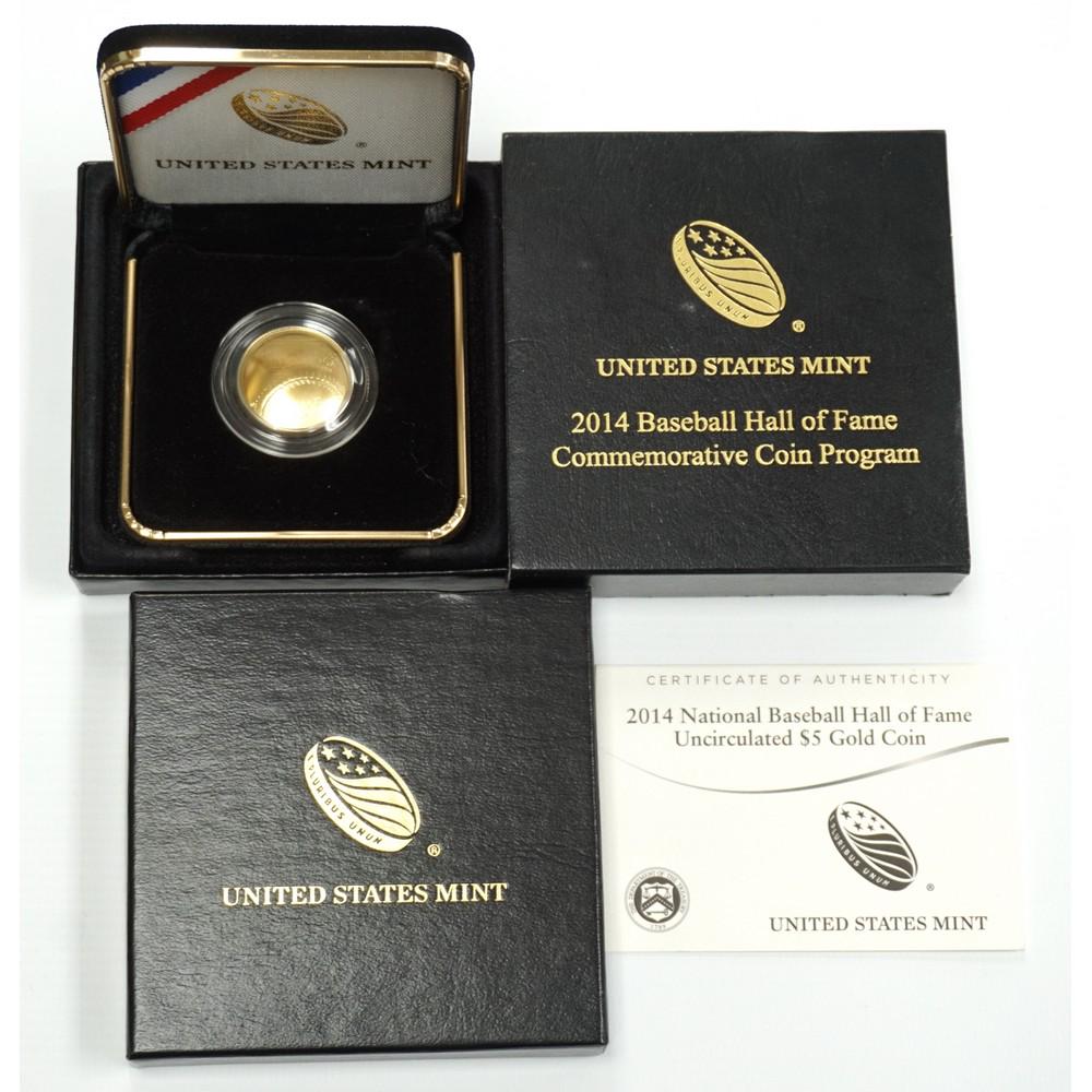 2014 W $5 UNC Baseball Hall Of Fame Gold Coin (1 of 3)