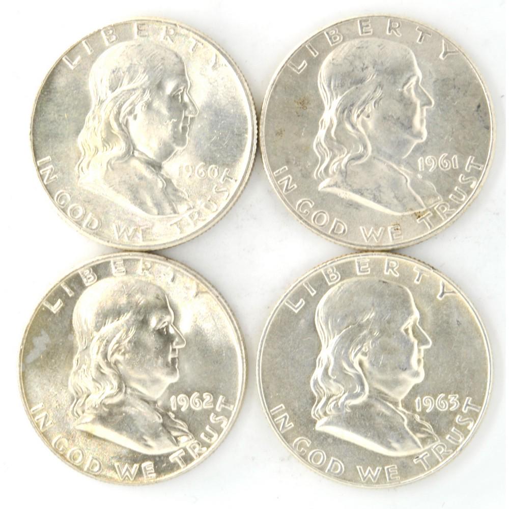 Lot Of 4 Franklin Silver half Dollars (1 of 2)